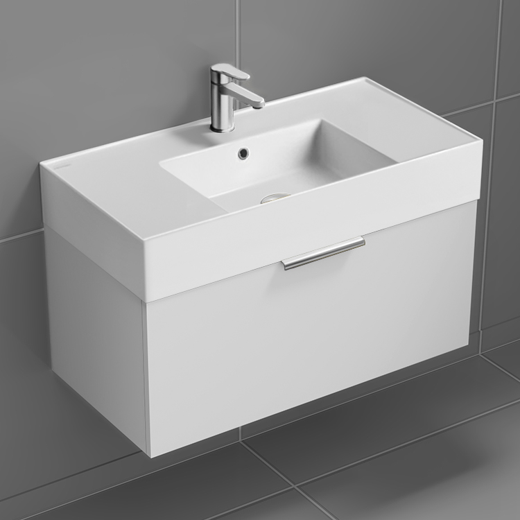 Bathroom Vanity Floating Bathroom Vanity, Modern, 32 Inch, Chrome Handle Nameeks DERIN518
